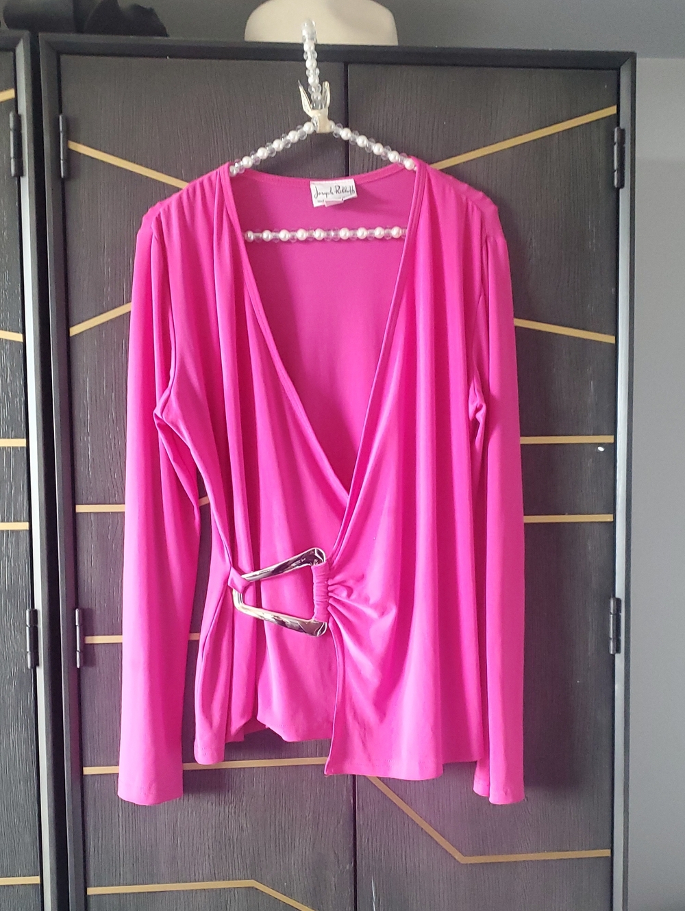 Joseph Ribkoff Fuchsia Wrap-Front Long-Sleeve Top